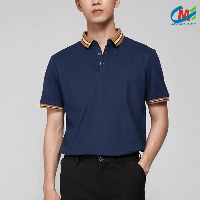 Mẫu áo thun polo kết hợp bo cổ khác màu và viền tay